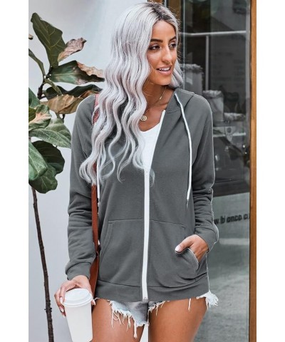 Women Casual Full Zip Up Hoodie Comfy Loose Long Sleeve Sweatshirt Solid Color Jacket with Pockets Darkgrey $21.05 Jackets