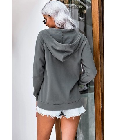 Women Casual Full Zip Up Hoodie Comfy Loose Long Sleeve Sweatshirt Solid Color Jacket with Pockets Darkgrey $21.05 Jackets