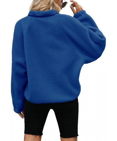 Womens Fleece Jacket Fuzzy Long Sleeve Short Coats Button Down Sherpa Outerwear With Pockets Klein Blue $26.94 Jackets