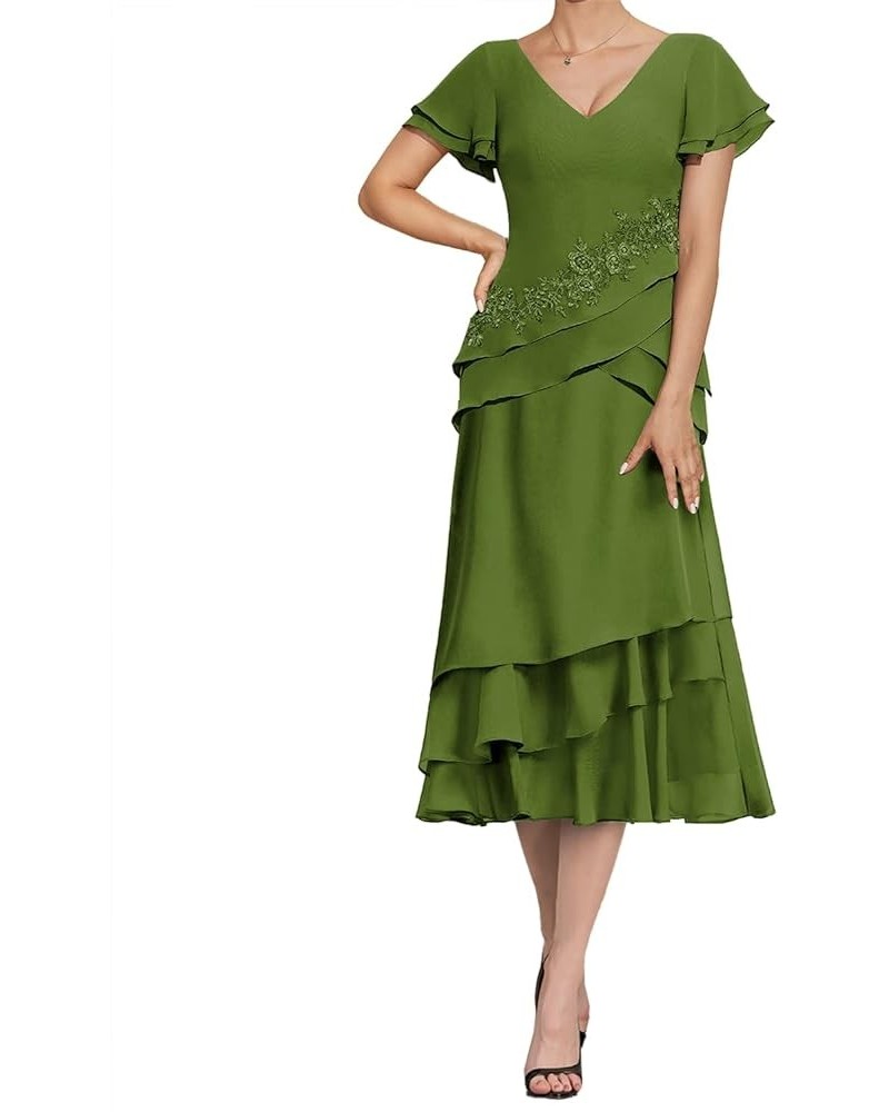 Mother of The Bride Dresses Chiffon Formal Evening Gowns Lace Appliques Wedding Guest Dresses for Women Ruffles Olive $31.74 ...