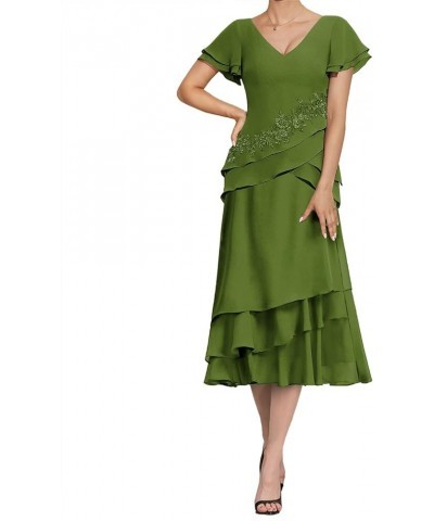 Mother of The Bride Dresses Chiffon Formal Evening Gowns Lace Appliques Wedding Guest Dresses for Women Ruffles Olive $31.74 ...