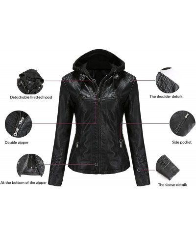 Women's Casual Stand Collar Detachable Hood PU Faux Leather Jacket Plus Size Moto Biker Coat Short Outwear Dark Brown $28.17 ...