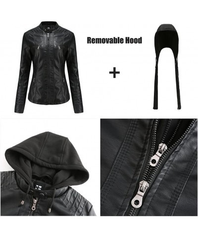 Women's Casual Stand Collar Detachable Hood PU Faux Leather Jacket Plus Size Moto Biker Coat Short Outwear Dark Brown $28.17 ...