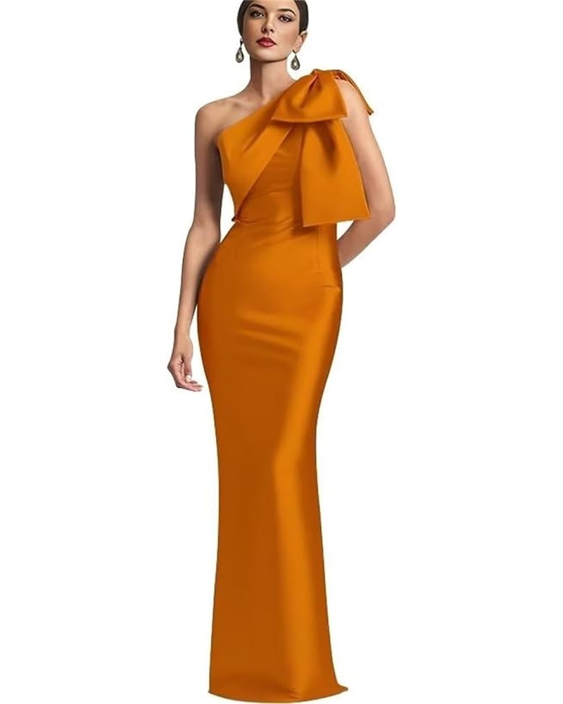 One Shoulder Prom Dresses with Bow Mermaid Satin Cocktail Dresses Long Bodycon Mother of The Bride Dress HGR18 Burnt Orange $...