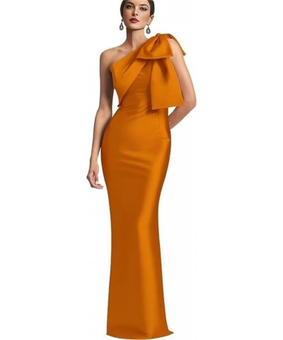 One Shoulder Prom Dresses with Bow Mermaid Satin Cocktail Dresses Long Bodycon Mother of The Bride Dress HGR18 Burnt Orange $...