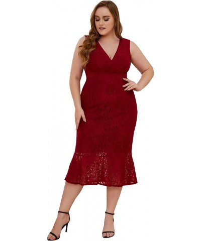 Women Sexy Summer Plus Size Bodycon Wrap Cocktail Lace Dress Burgundy-587 $26.95 Dresses