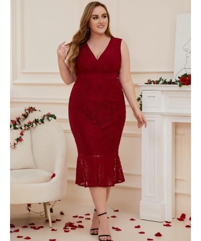 Women Sexy Summer Plus Size Bodycon Wrap Cocktail Lace Dress Burgundy-587 $26.95 Dresses