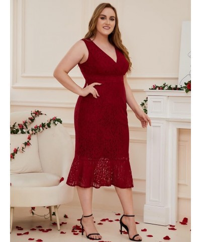 Women Sexy Summer Plus Size Bodycon Wrap Cocktail Lace Dress Burgundy-587 $26.95 Dresses