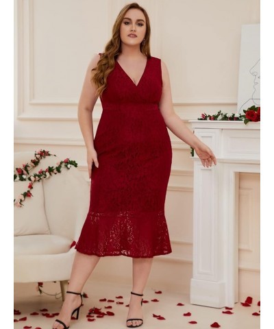 Women Sexy Summer Plus Size Bodycon Wrap Cocktail Lace Dress Burgundy-587 $26.95 Dresses