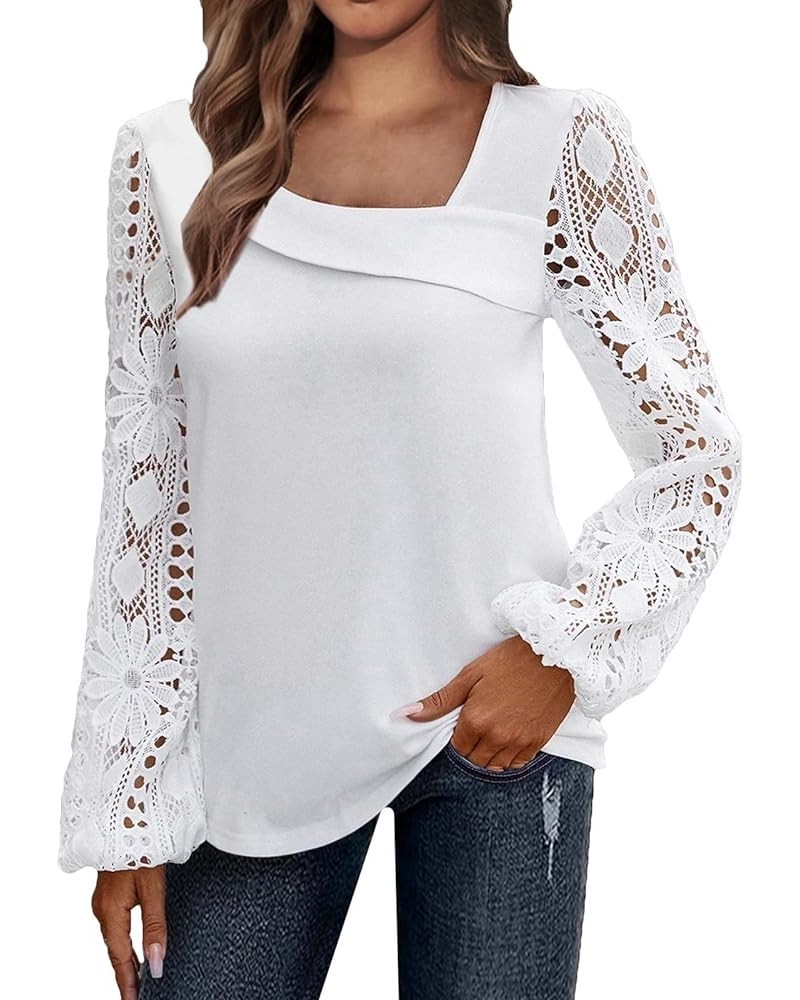 Lace Tops for Women Lightweight Solid Color Long Sleeve Loose Fit Going Out Top Tunics Tops to Wear with Leggings 01-white $8...