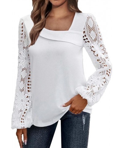 Lace Tops for Women Lightweight Solid Color Long Sleeve Loose Fit Going Out Top Tunics Tops to Wear with Leggings 01-white $8...