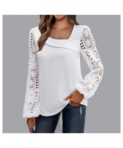 Lace Tops for Women Lightweight Solid Color Long Sleeve Loose Fit Going Out Top Tunics Tops to Wear with Leggings 01-white $8...