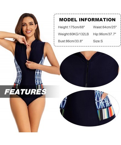 One Piece Sleeveless Swimsuit for Women Zipper Printed Bathing Suit UPF 50+ Surfing Rash Guard Quick Dry Swimwear A-black Sid...