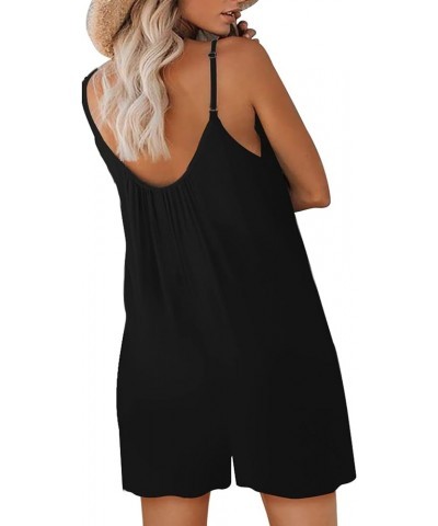 Womens Casual Sleeveless Strap Loose Adjustable Jumpsuits Stretchy Shorts Romper with Pockets A Black $18.99 Jumpsuits