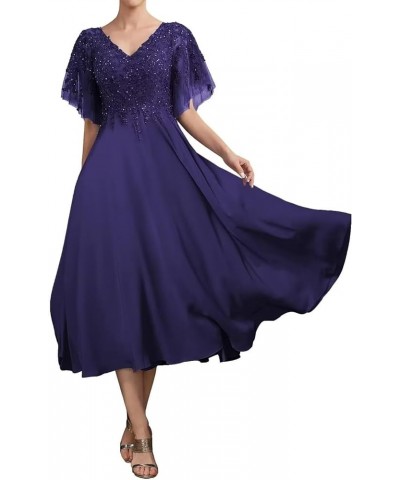 Beaded Sequin Mother of The Bride Dresses for Wedding Tea Length Lace Chiffon Mother of The Groom Dress Grape $34.00 Dresses