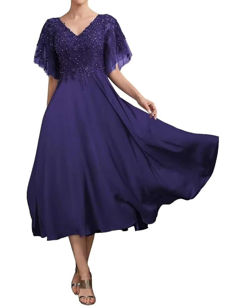 Beaded Sequin Mother of The Bride Dresses for Wedding Tea Length Lace Chiffon Mother of The Groom Dress Grape $34.00 Dresses