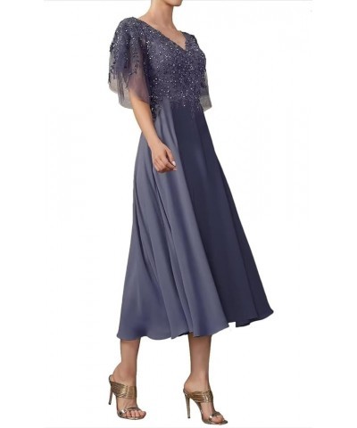 Beaded Sequin Mother of The Bride Dresses for Wedding Tea Length Lace Chiffon Mother of The Groom Dress Grape $34.00 Dresses