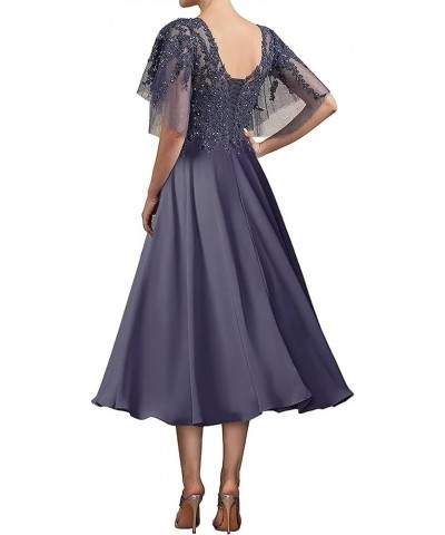 Beaded Sequin Mother of The Bride Dresses for Wedding Tea Length Lace Chiffon Mother of The Groom Dress Grape $34.00 Dresses