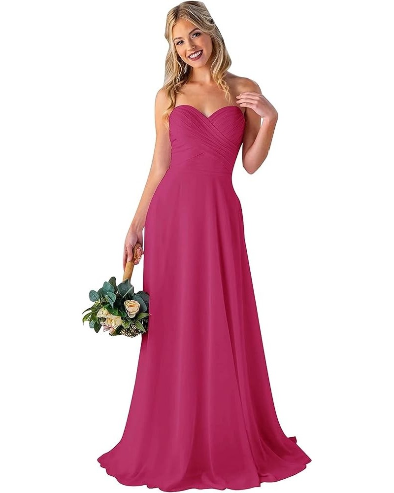 Women's Sweetheart Long Bridesmaid Dresses Long Chiffon Wedding Evening Formal Prom Dress Hot Pink $18.19 Dresses