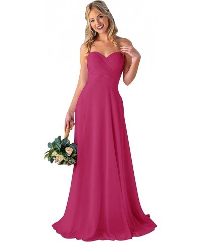 Women's Sweetheart Long Bridesmaid Dresses Long Chiffon Wedding Evening Formal Prom Dress Hot Pink $18.19 Dresses