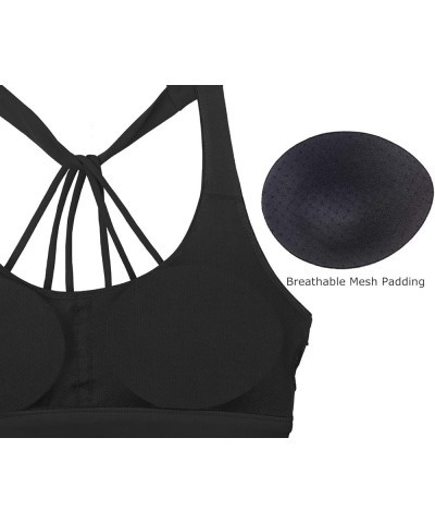 Women's Padded Strappy Workout Running Sports Bras Medium Impact Black $13.50 Lingerie