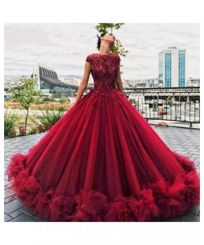 Women's Tulle Beaded Quinceanera Dresses Lace Appliques Cap Sleeves Ball Gowns Yellow $62.64 Dresses