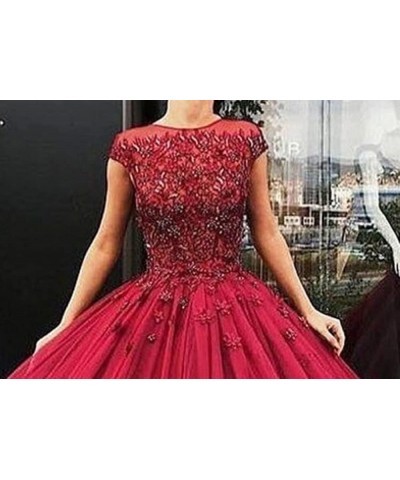 Women's Tulle Beaded Quinceanera Dresses Lace Appliques Cap Sleeves Ball Gowns Yellow $62.64 Dresses