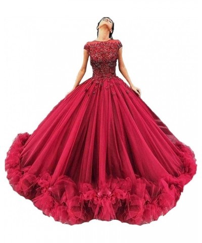 Women's Tulle Beaded Quinceanera Dresses Lace Appliques Cap Sleeves Ball Gowns Yellow $62.64 Dresses