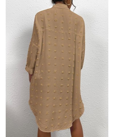 Women Swimsuit Coverup Blouse Button Down Shirt Dresses Swiss Dot Tops Khaki $18.86 Swimsuits