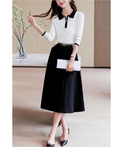 Women's Casual Stripe Lapel Sweater Long Sleeve Knit Shirts Tops 24596 White $14.24 Tops