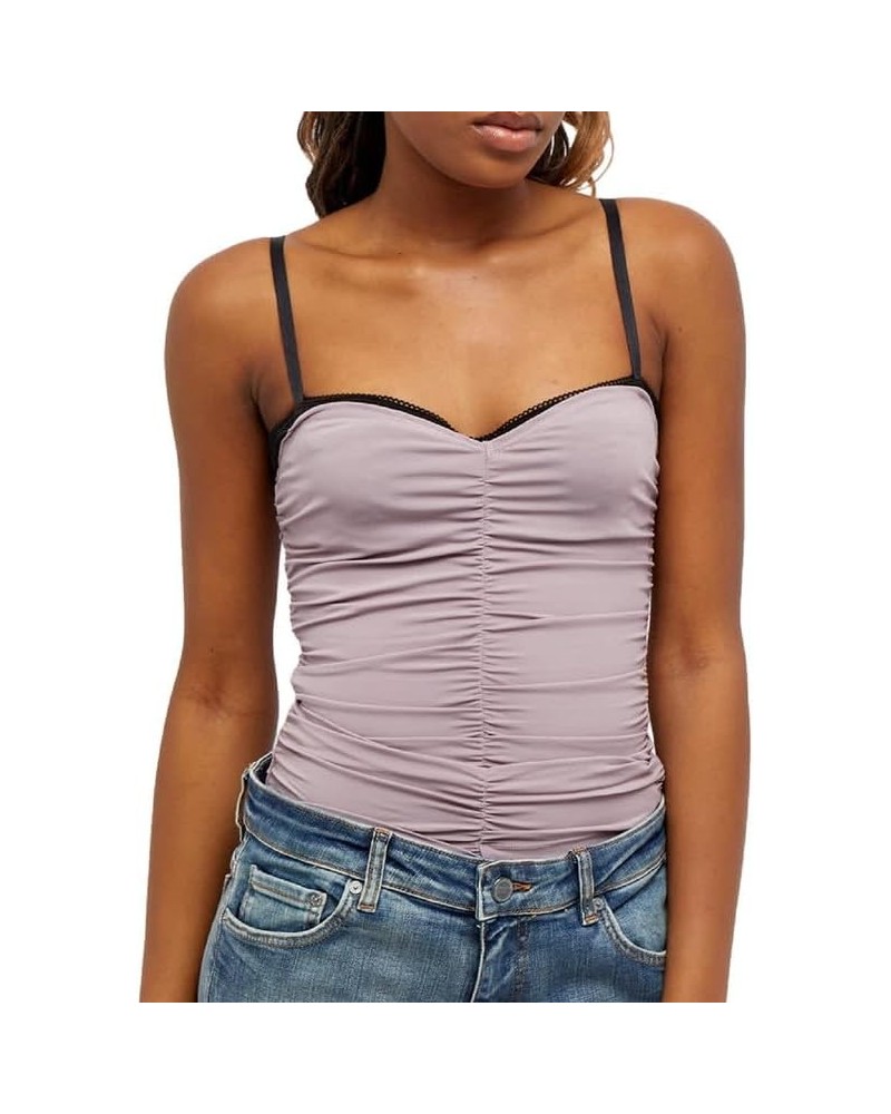 Women Y2k Lace Patchwork Sheer Mesh Camis Ruched See Though Spaghetti Strap Top Slim Fit Crop Camisole Vests T-pink Twenty $7...