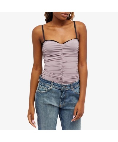 Women Y2k Lace Patchwork Sheer Mesh Camis Ruched See Though Spaghetti Strap Top Slim Fit Crop Camisole Vests T-pink Twenty $7...