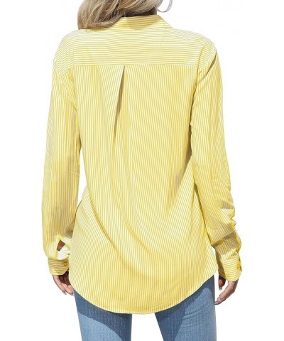 Women's Super Soft Striped Button Down Shirts Long Sleeve Casual Blouses Cx_yellow $10.91 Blouses