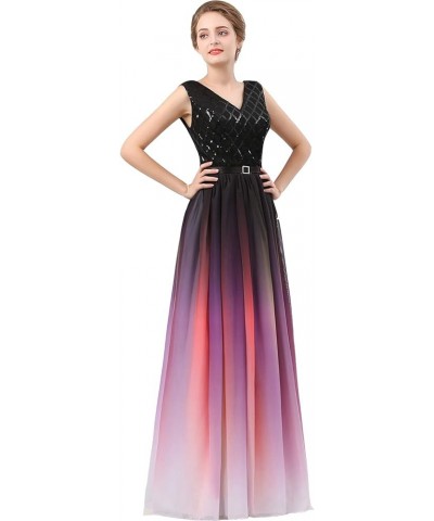 V Neck Long Sequined Chiffon A Line Corset Prom Evening Dresses Black White $42.84 Dresses