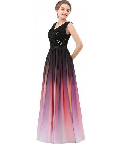 V Neck Long Sequined Chiffon A Line Corset Prom Evening Dresses Black White $42.84 Dresses