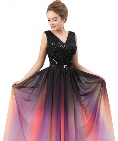 V Neck Long Sequined Chiffon A Line Corset Prom Evening Dresses Black White $42.84 Dresses