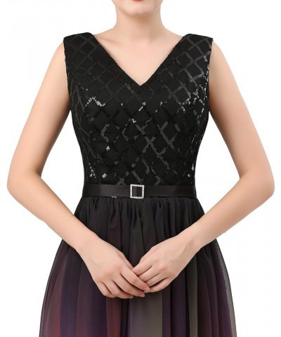 V Neck Long Sequined Chiffon A Line Corset Prom Evening Dresses Black White $42.84 Dresses