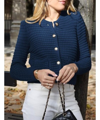 Women's Knit Cardigan Sweaters Open Front Button Down Long Sleeve Pockets Casual Slim Knitted Shirt Outerwear Navy Bule $16.5...