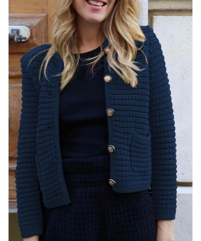 Women's Knit Cardigan Sweaters Open Front Button Down Long Sleeve Pockets Casual Slim Knitted Shirt Outerwear Navy Bule $16.5...