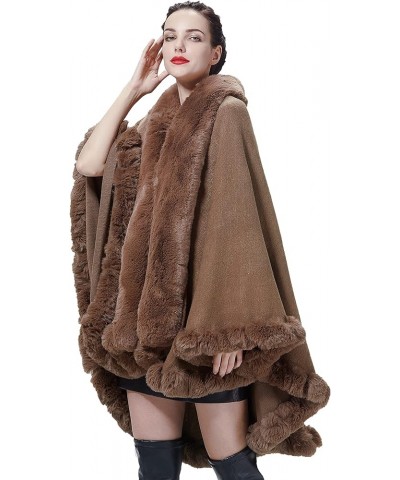 Faux Fur Shawl Wrap Women Poncho Cape Faux Fur Trim Coat Sleeveless Cardigan Dressy Cloak for Party Khaki $32.63 Coats