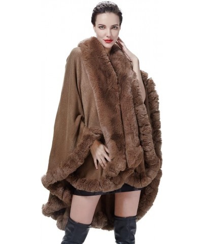 Faux Fur Shawl Wrap Women Poncho Cape Faux Fur Trim Coat Sleeveless Cardigan Dressy Cloak for Party Khaki $32.63 Coats