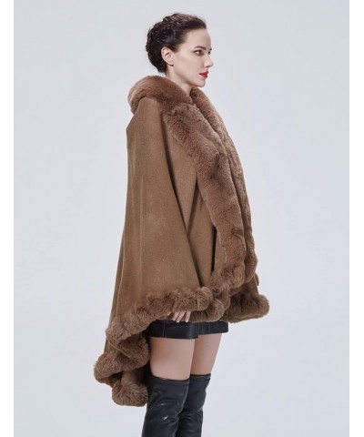 Faux Fur Shawl Wrap Women Poncho Cape Faux Fur Trim Coat Sleeveless Cardigan Dressy Cloak for Party Khaki $32.63 Coats