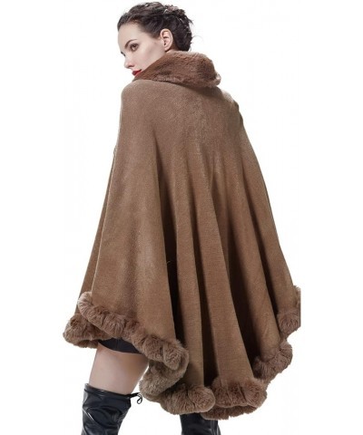 Faux Fur Shawl Wrap Women Poncho Cape Faux Fur Trim Coat Sleeveless Cardigan Dressy Cloak for Party Khaki $32.63 Coats