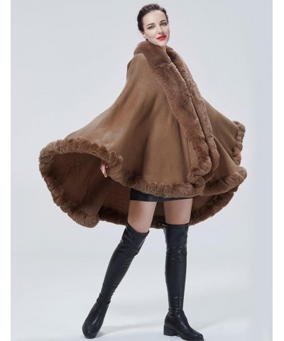 Faux Fur Shawl Wrap Women Poncho Cape Faux Fur Trim Coat Sleeveless Cardigan Dressy Cloak for Party Khaki $32.63 Coats