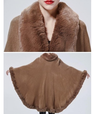 Faux Fur Shawl Wrap Women Poncho Cape Faux Fur Trim Coat Sleeveless Cardigan Dressy Cloak for Party Khaki $32.63 Coats