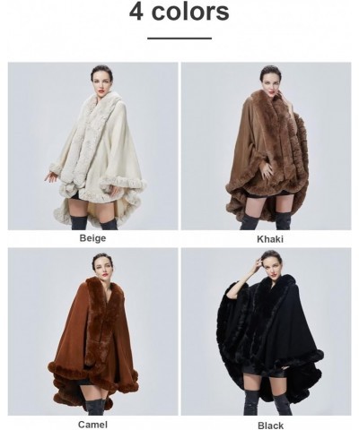 Faux Fur Shawl Wrap Women Poncho Cape Faux Fur Trim Coat Sleeveless Cardigan Dressy Cloak for Party Khaki $32.63 Coats