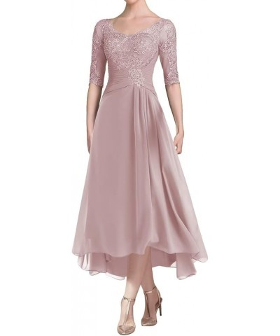 Tea Length Mother of The Bride Dresses with Sleeves Laces Appliques Ruched Chiffon Formal Evening Gowns Plum $35.25 Dresses