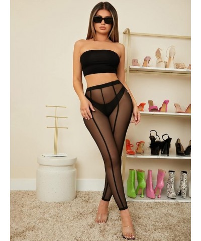 Women's Elastic Sheer Mesh High Waist Skinny See Through Leggings Pants Black Mesh $10.07 Leggings