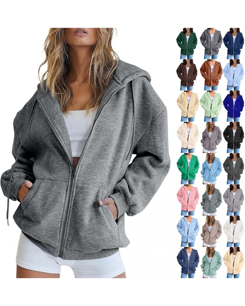 Zip Up Hoodies For Women,2023 Fall Outfits Casual Long Sleeve Hoodies Outerwear,Trendy Oversized Sweatshirt Coats C-gray $8.6...