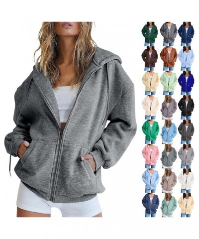 Zip Up Hoodies For Women,2023 Fall Outfits Casual Long Sleeve Hoodies Outerwear,Trendy Oversized Sweatshirt Coats C-gray $8.6...